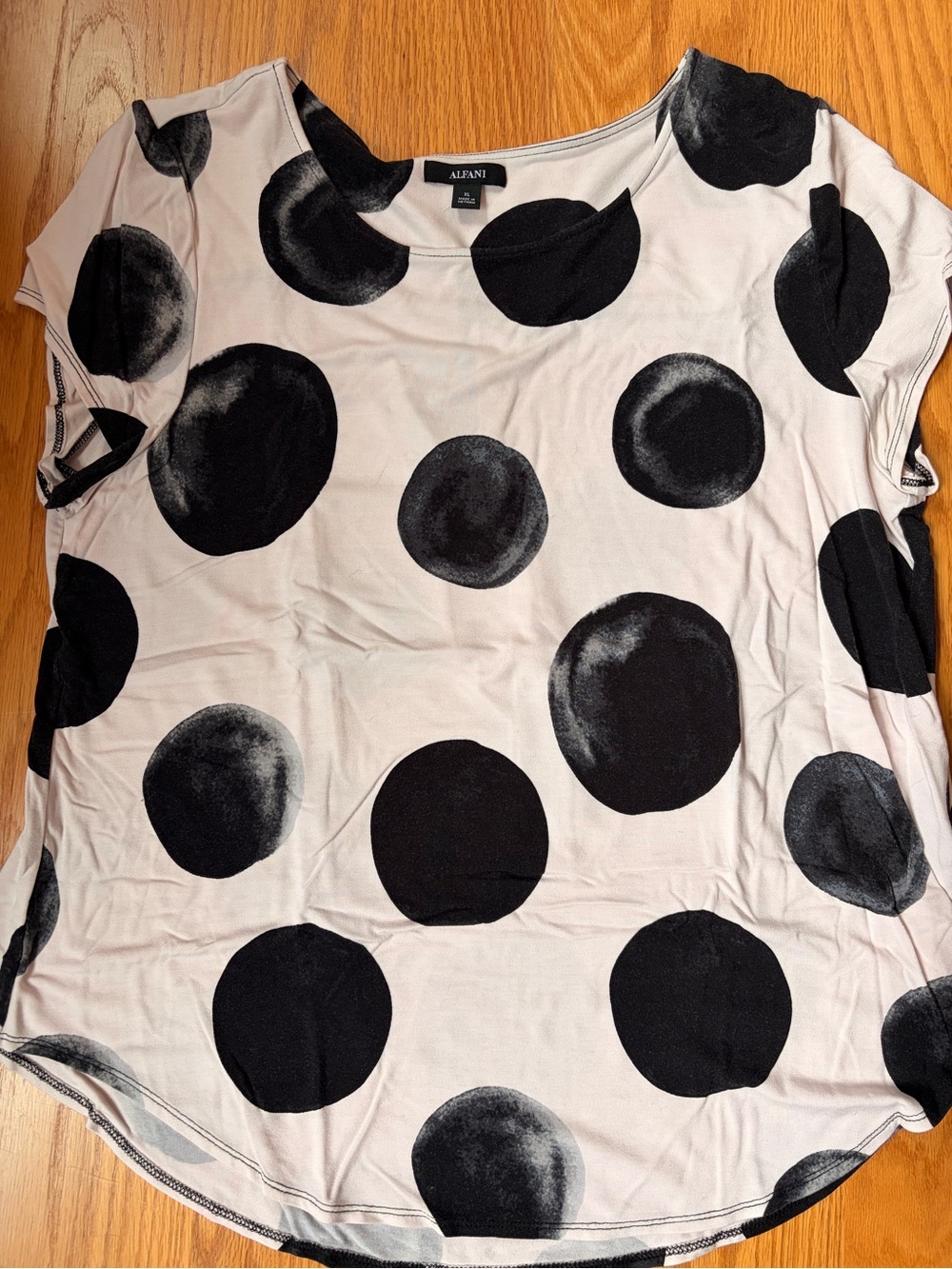 Alfani Black Polka Dot Short Sleeve Tee on Cream